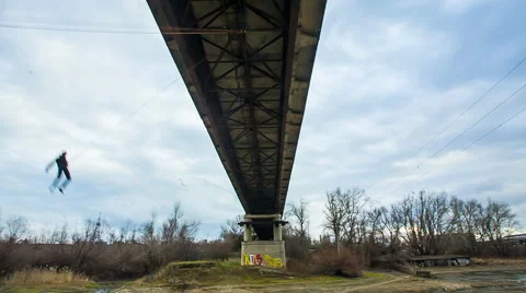 Jump from the bridge with the coup Stock Footage 45990191