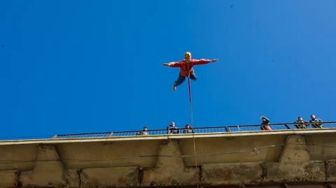 Jump off the bridge, head first down on the relieving Stock Footage 46996386