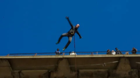 Jump off the bridge, head first down on the relieving Stock Footage 46997352