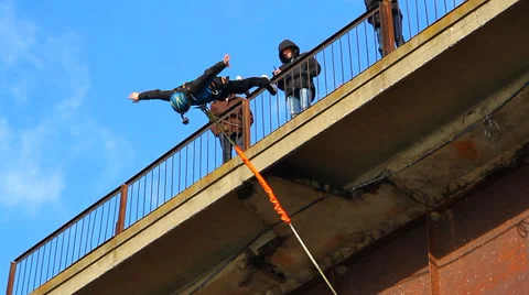 Jump off the bridge head forward and down with the coup Stock Footage 34013846