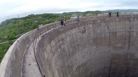 Jump into the cooling tower Stock Footage 122890136