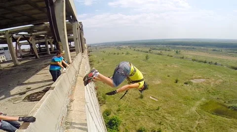 Jump face forward with the implementation of several acrobatic coups Stock Footage 68069903