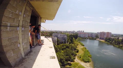 Jump facing forward with his arms apart Stock Footage 68068401