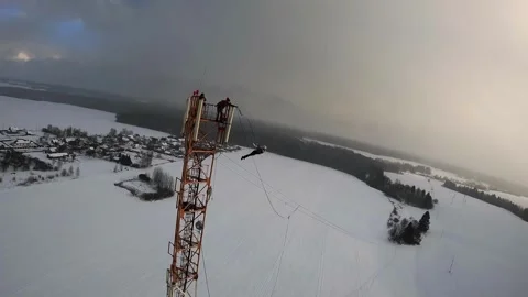 Jump from a height, jump from a tower with belay Stock Footage 252491681