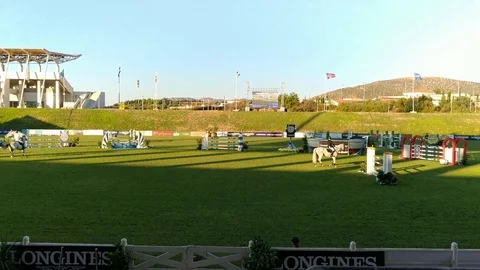 Jump Horses Warming Up Stock Footage 117286217