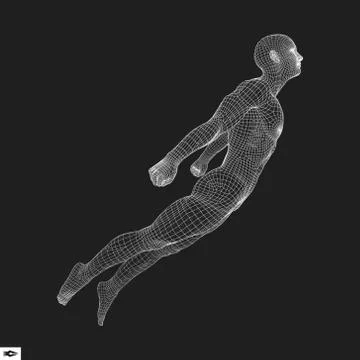 Jump Man. Polygonal Design. 3D Model of Man. 库存插图