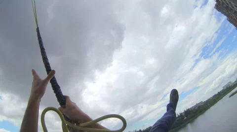 Jump with pulling hands to the sky Stock Footage 48372246