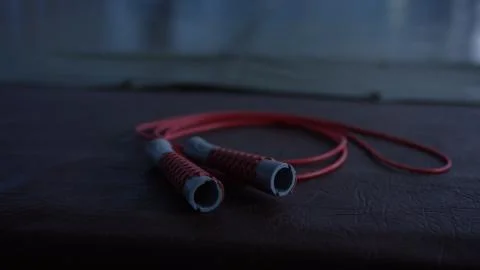 Jump rope lying on the floor, closeup 写真素材