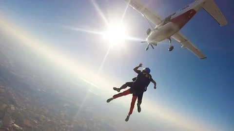 Jump skydiving. Tandem Jumping From The Plane Video stock 84104834