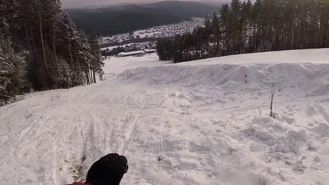 Jump on a snowboard jumping on the slope Stock Footage 123628129