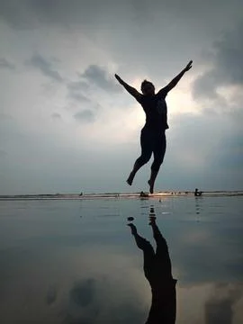 Jump at sunset 写真素材