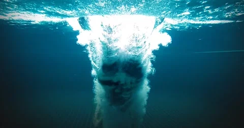 Jump in sweeming pool 2K Video Stock Footage 50844648