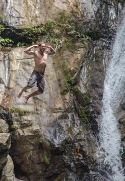 Jump in the waterfall Foto stock