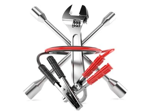 Jumper cable with tools Stock Illustration