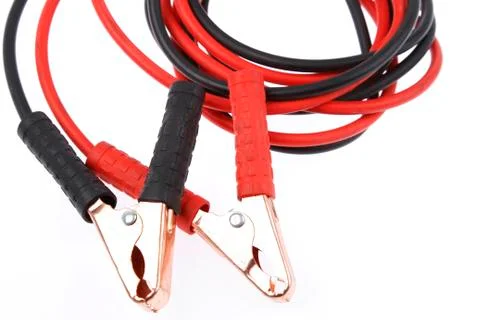 Jumper cables on plain background Stock Photos