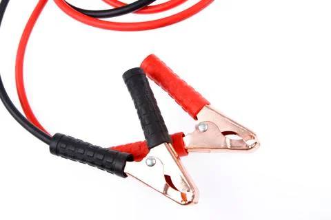 Jumper cables on plain background Stock Photos
