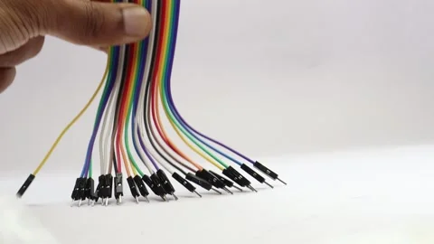 Jumper cables with a view of its connecting pins on a white background Stock Footage 339017840