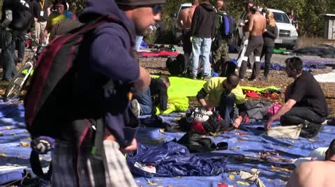 Jumper repacking his parachute Stock Footage 8850822