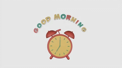 Jumping alarm clock with title Good Morning, 3d animation on a transparent alpha Stock Footage 217495622