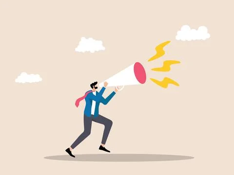 Jumping and shouting while carrying a loudspeaker Stock Illustration