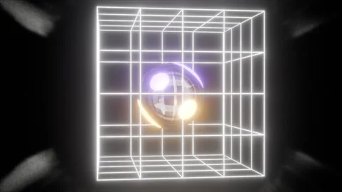 Jumping Ball in Glow Cage 4K VJ Loop - Dynamic Music Background Animation Pu Stock Footage 296958898