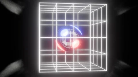 Jumping Ball in Glow Cage 4K VJ Loop - Dynamic Music Background Animation Re Stock Footage 296958928