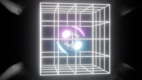 Jumping Ball in Glow Cage 4K VJ Loop - Dynamic Music Background Animation Pi Stock Footage 296958941