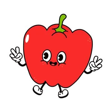 Jumping Bell pepper character character. Vector hand drawn traditional cart.. Stock Illustration