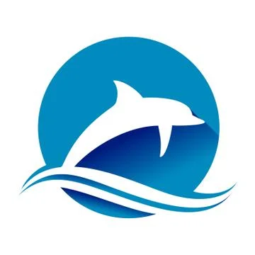 Jumping Blue Dolphin Ocean Wave Circle Shape Symbol Design Stock Illustration