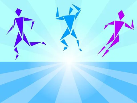 Jumping blue triangle characters Stock Illustration