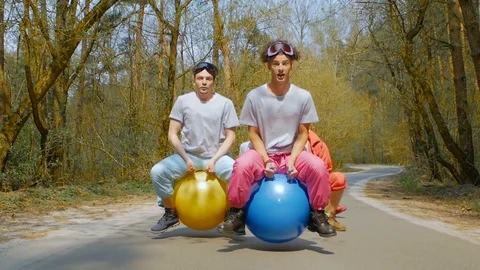 Jumping on bright balls Stock-Footage 108039146