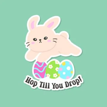 Jumping Bunny with Decorative Easter Eggs and Energetic Holiday Message Stock Illustration