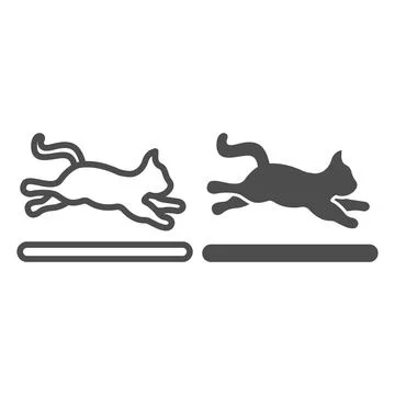 Jumping cat, kitty in motion line and solid icon, pets concept, active kitten Illustrazione stock