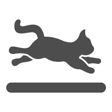 Jumping cat, kitty in motion solid icon, pets concept, active kitten jumps Illustrazione stock