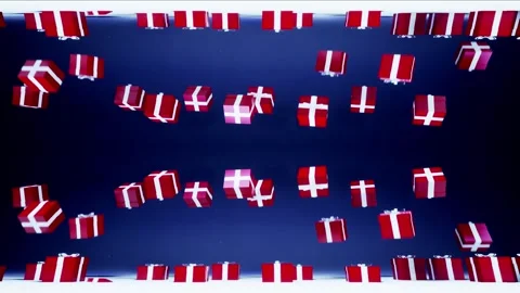 Jumping christmas presents in blue background and mirrored screen. Up side d Stock Footage 251986201