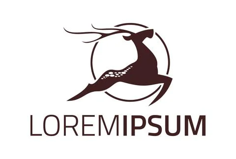Jumping Circle Deer Logo Design in Black and White	 Stock Illustration