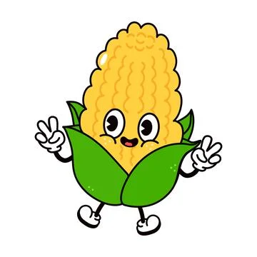 Jumping Corn character character. Vector hand drawn traditional cartoon vin.. Stock Illustration