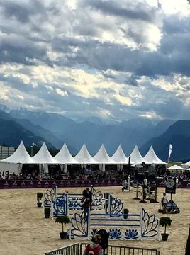 Jumping course set up in the mountains Stock Photos