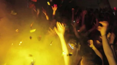 Jumping crowd and the confetti Stock Footage 52613930