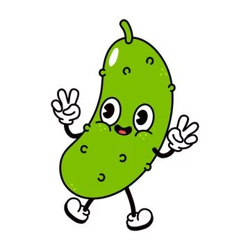 Jumping Cucumber character character. Vector hand drawn traditional cartoon.. Stock Illustration