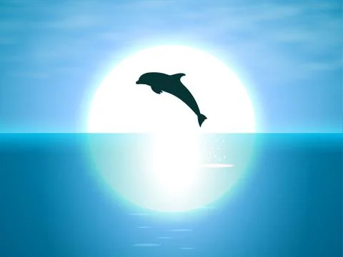 Jumping dolphin on the background of the moon Stock Illustration