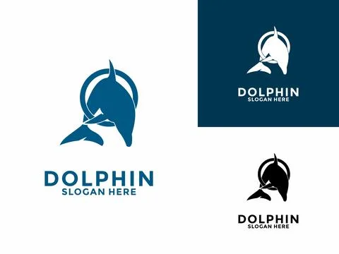 Jumping dolphin logo design vector illustration, Dolphin logo icon template Stock Illustration