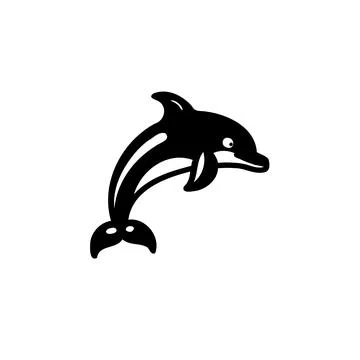Jumping Dolphin Silhouette. Simple and Cute Dolphin Design. Stock Illustration