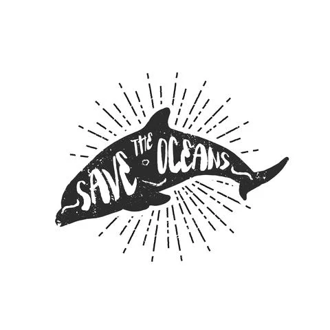 Jumping dolphin, vintage flat vector emblem art Stock Illustration