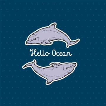 Jumping dolphin, vintage flat vector emblem art Stock Illustration