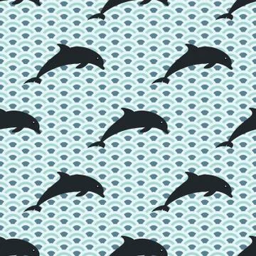 Jumping dolphins pattern Stock Illustration
