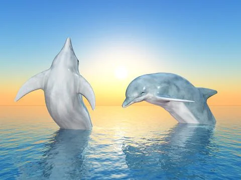 Jumping dolphins at sunrise Illustrazione stock