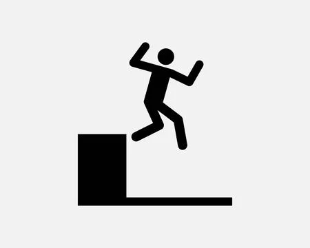 Jumping Down Icon Man Jump Leap Fall Cliff High Ground Suicide Icon Sign Vector Stock Illustration