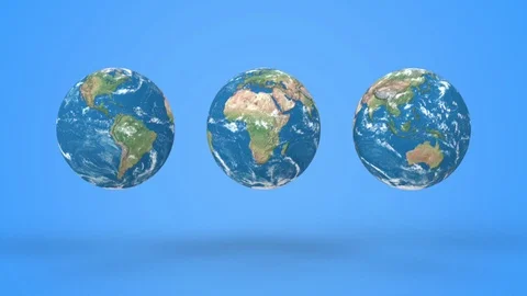Jumping earth globe on blue background in minimal style. Leaping Earth planet Stock Footage 125263153