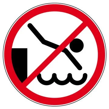 Jumping off the edge forbidden, don't diving - prohibited sign Stock Illustration